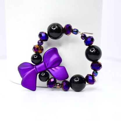Purple Bow Tumbler Handle Bracelet with Black Pearl Accents
