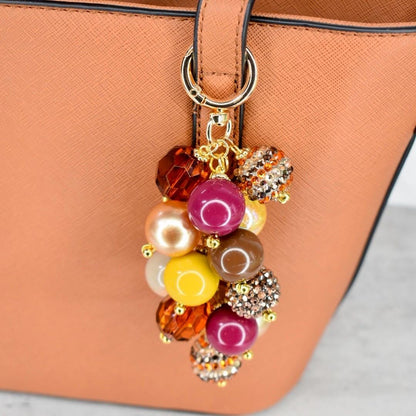 Fall Beaded Bag Charm: Gold, Brown and Burgundy Keychain Purse Accessory
