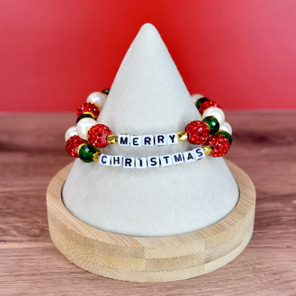 Merry Christmas Letter Bead Bracelet Stack - 2 Piece Set
