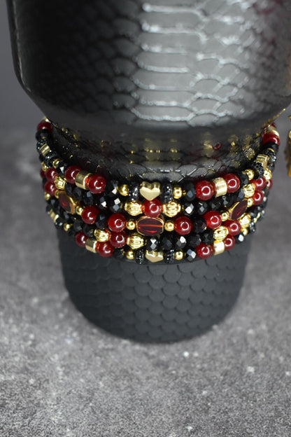 Luxe Garnet and Gold Bracelet Stack - 5 Piece Set