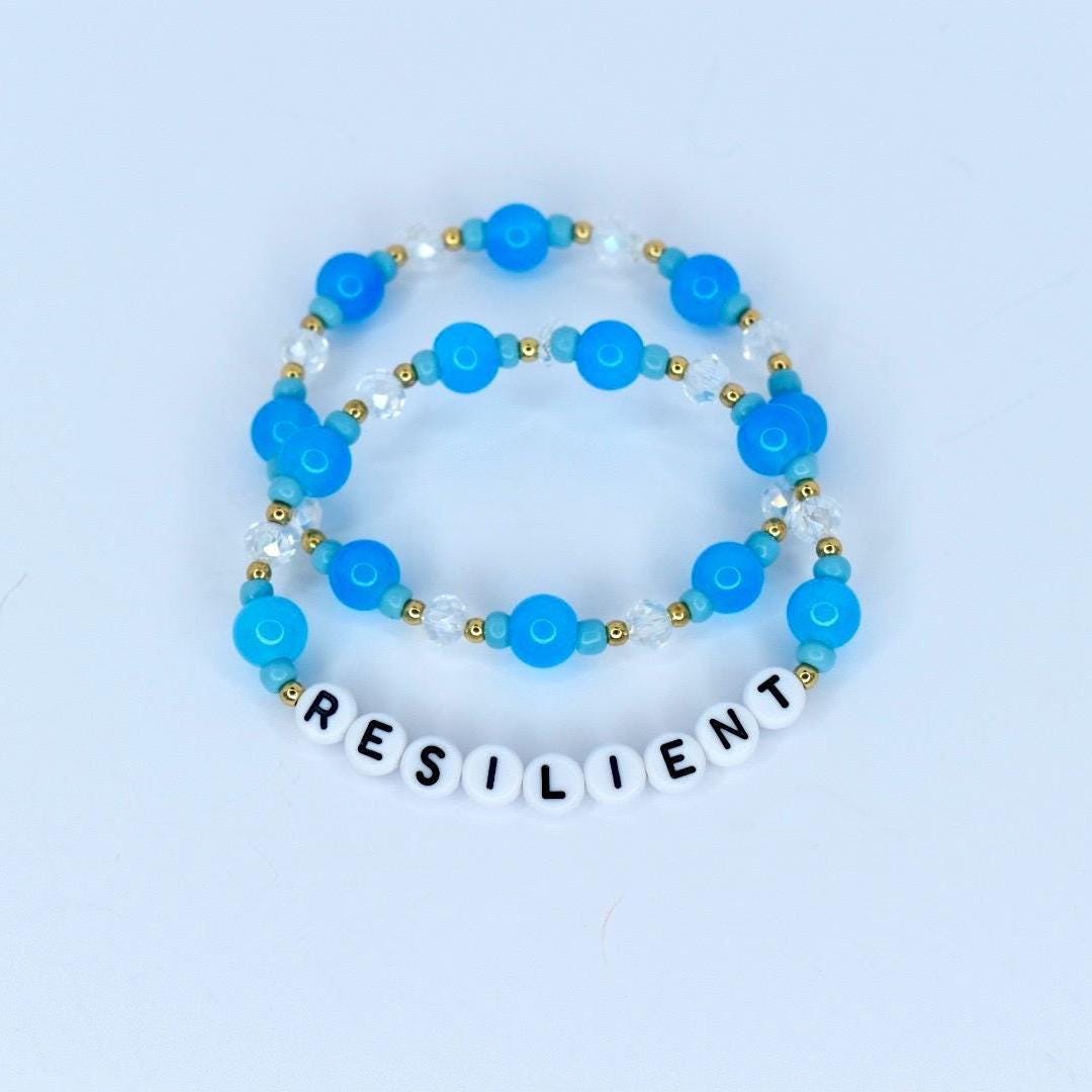 Personalized Blue Beaded Bracelets - 2 Piece Set