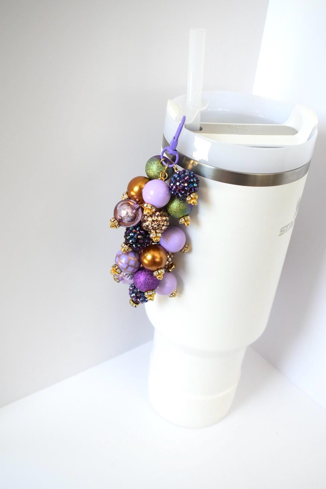 Purple and Gold Beaded Tumbler Straw Charm
