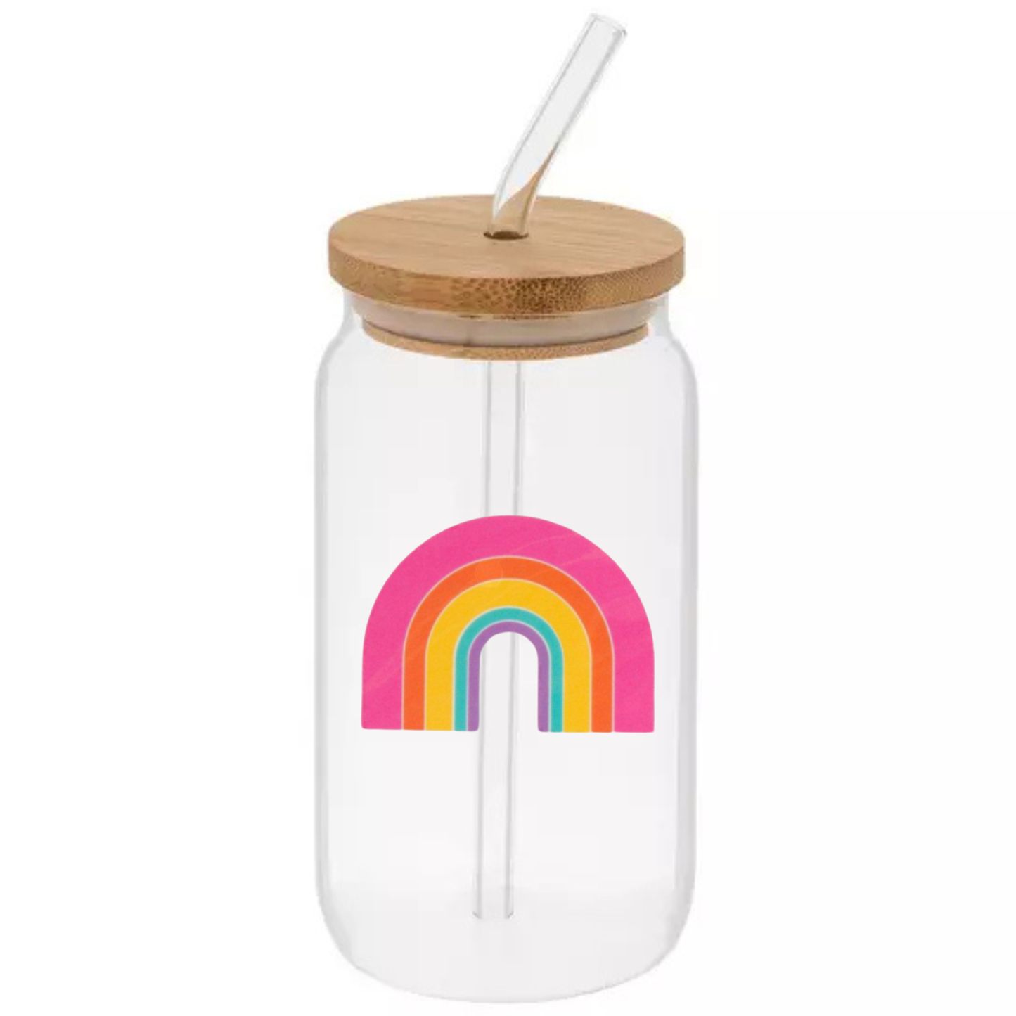 Glass Can Sipper Cup with Straw Charm, Bamboo Lid, and Glass Straw