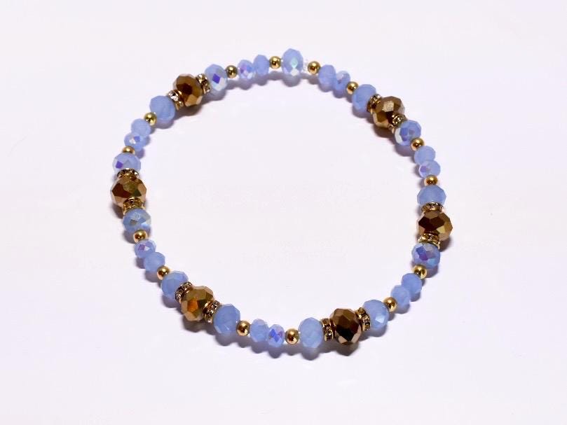 Sky Blue and Gold Soccer Bracelet Stack - 3 Piece Set