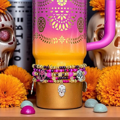 Day of the Dead Sugar Skull Bracelet Stack - 5 Piece Set