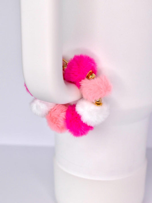 Pink Tumbler Handle Bracelet Beaded Pom Poms Cup Decor for Tumblers Handmade