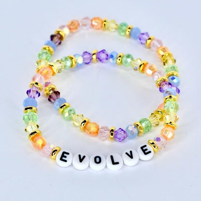 Colorful Beaded Bracelet Set: Pastel Crystal and Gold Accents