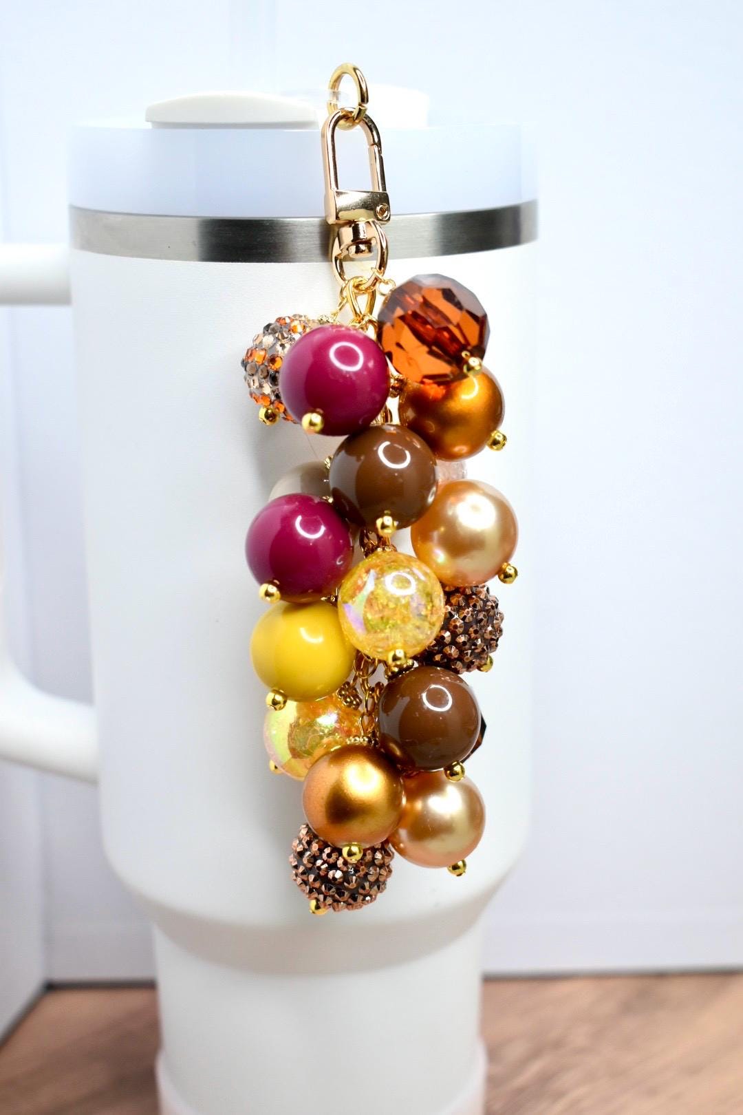 Fall Tumbler Straw Bauble Charm: Bronze, Brown, Beige, Yellow, and Maroon Beads