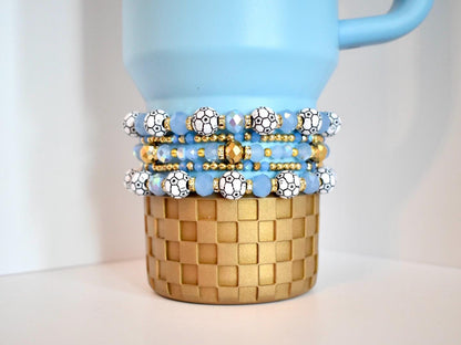 Sky Blue and Gold Soccer Bracelet Stack - 3 Piece Set