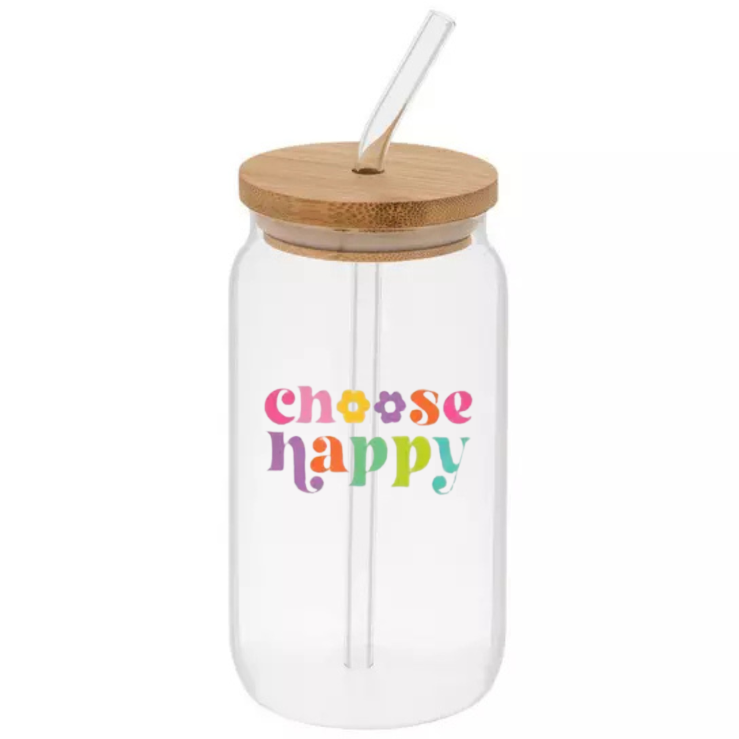 Glass Can Sipper Cup with Straw Charm, Bamboo Lid, and Glass Straw