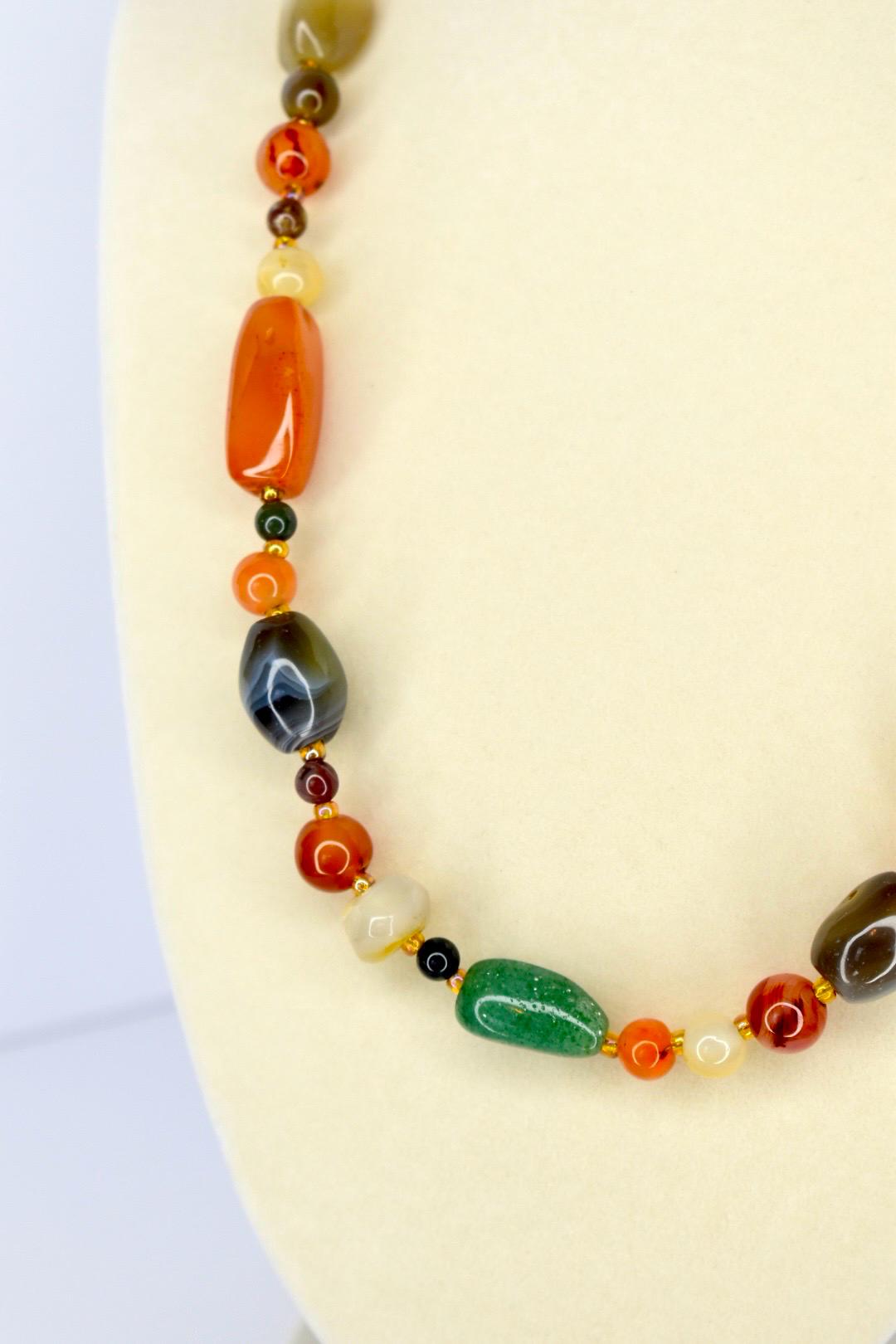 Natural Stone Beaded Necklace with Gold Accents