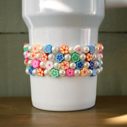 Rainbow Flower Handmade Beaded Stretch Bracelet