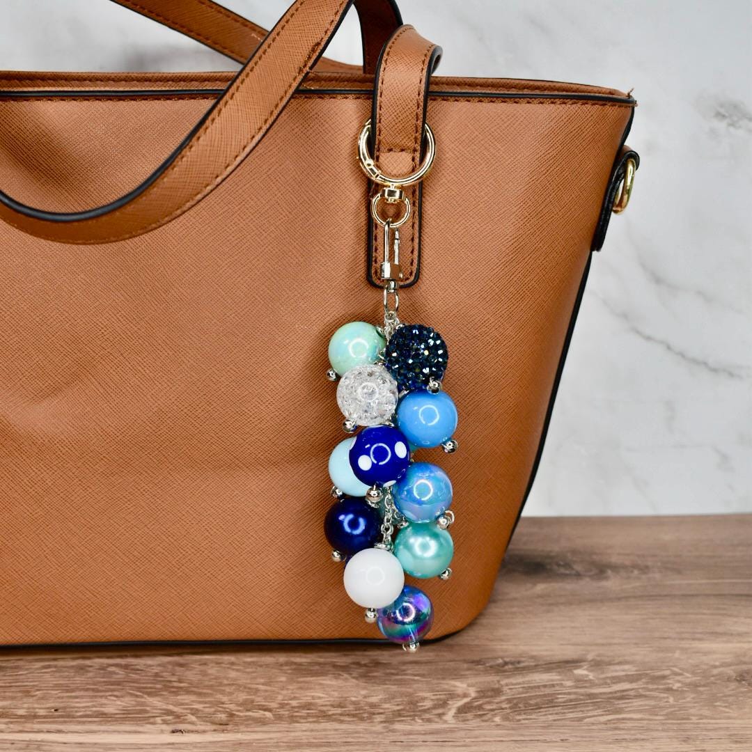Blue Ombré Beaded Purse Charm: Sparkly Bag Keychain