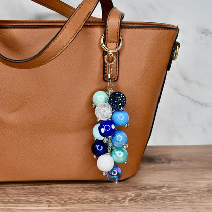 Blue Ombré Beaded Purse Charm: Sparkly Bag Keychain