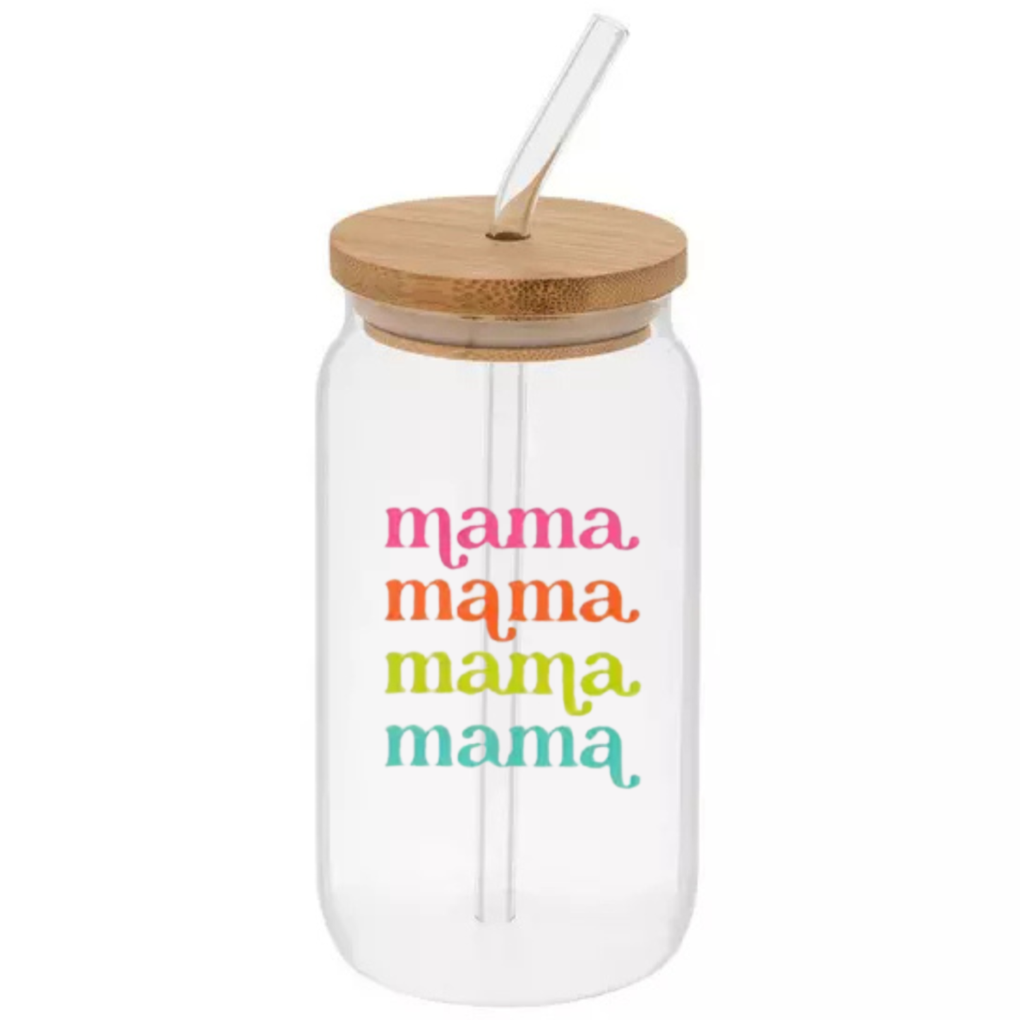 Glass Can Sipper Cup with Straw Charm, Bamboo Lid, and Glass Straw