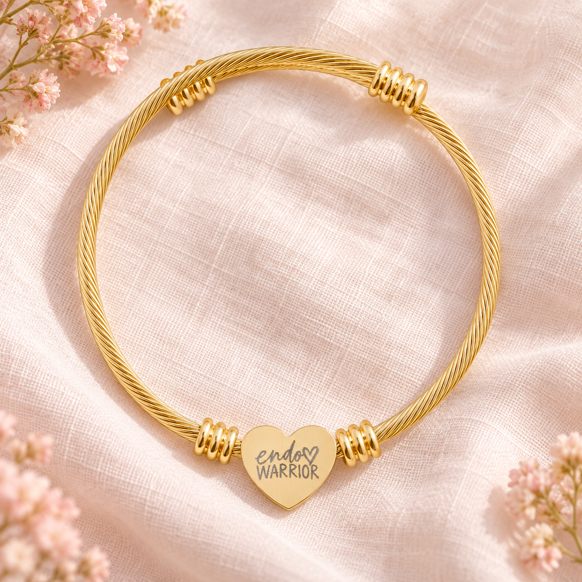 Endo Warrior Engraved Heart Cuff Bracelet