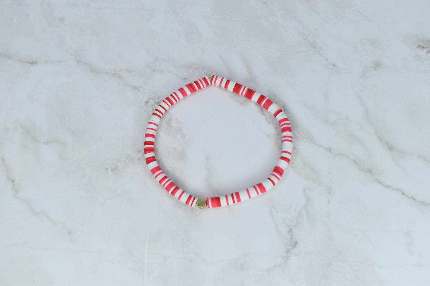 Cherry Charm Bracelet Stack: Red, White & Gold Beaded 5 Piece Set