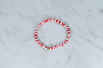 Cherry Charm Bracelet Stack: Red, White & Gold Beaded 5 Piece Set