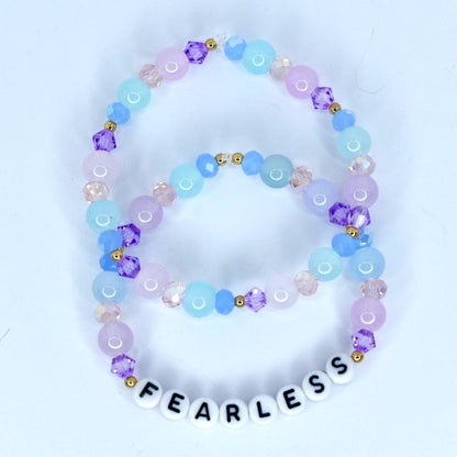 Purple, Blue, and Pink Beaded Bracelet Set: Crystal and Gold Accents