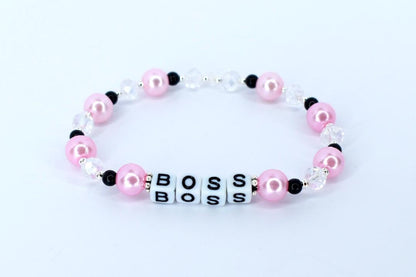 Black and Pink Beaded Stretch Bracelet