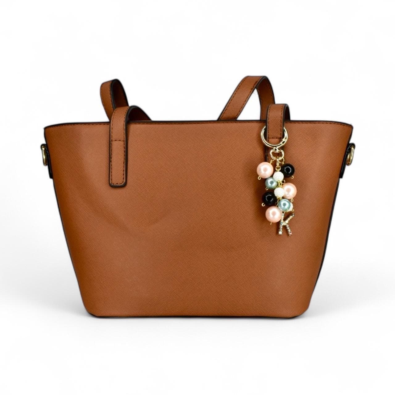 Pearl Beaded Bag Charm: Personalized Rhinestone Initial Keychain