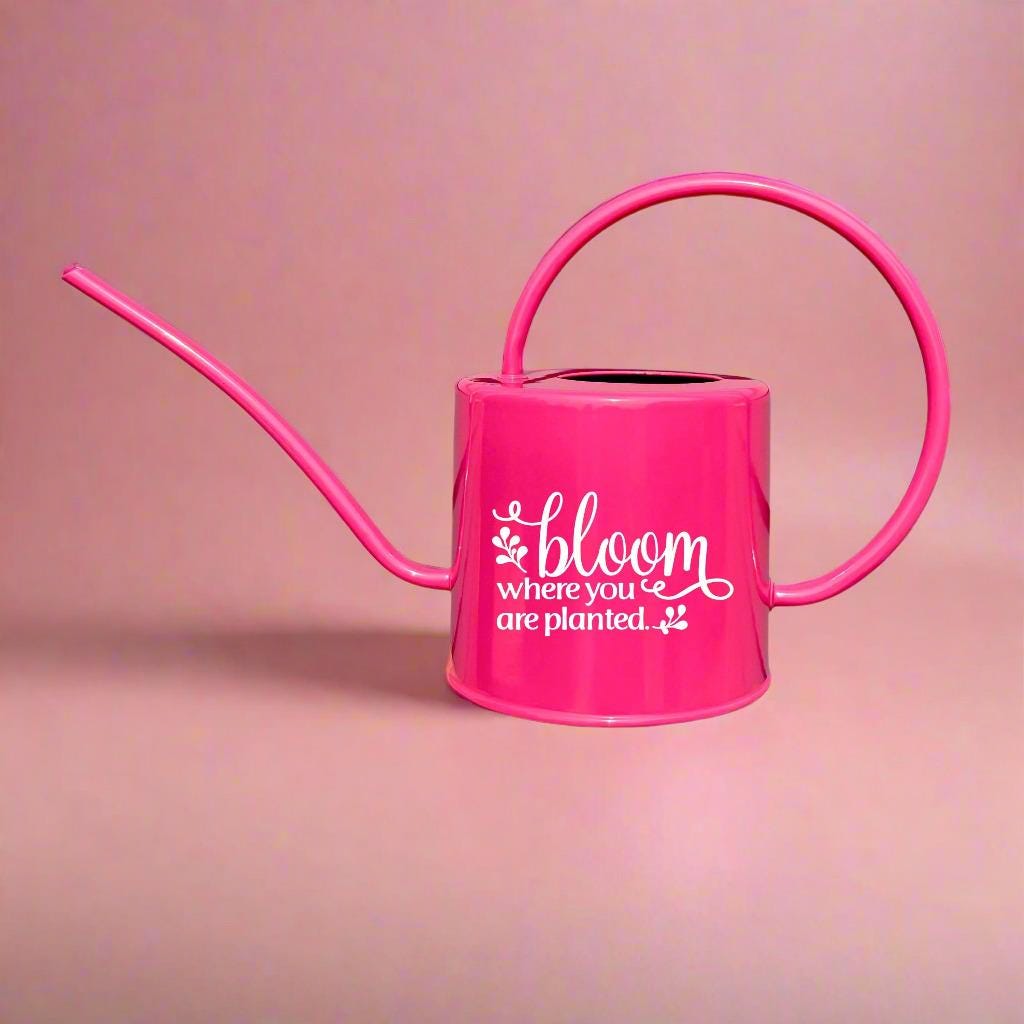 Pink Watering Can with Bloom Where You Are Planted Design