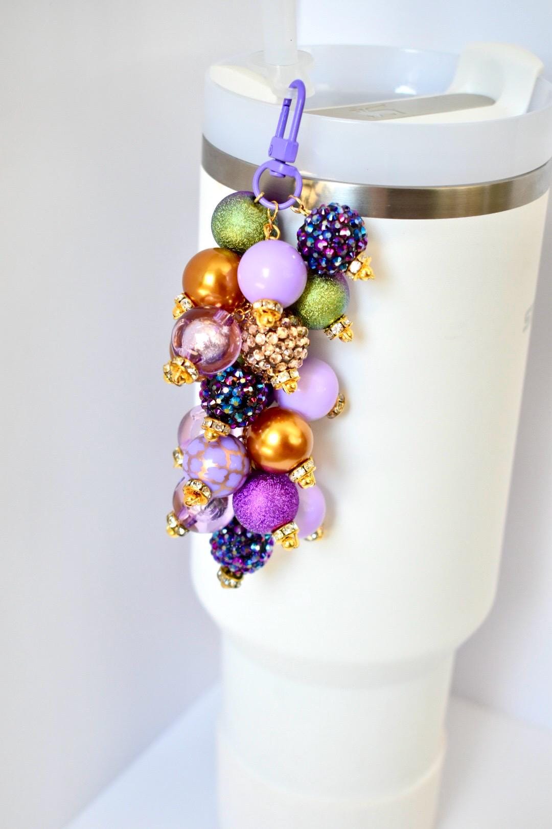 Purple and Gold Beaded Tumbler Straw Charm