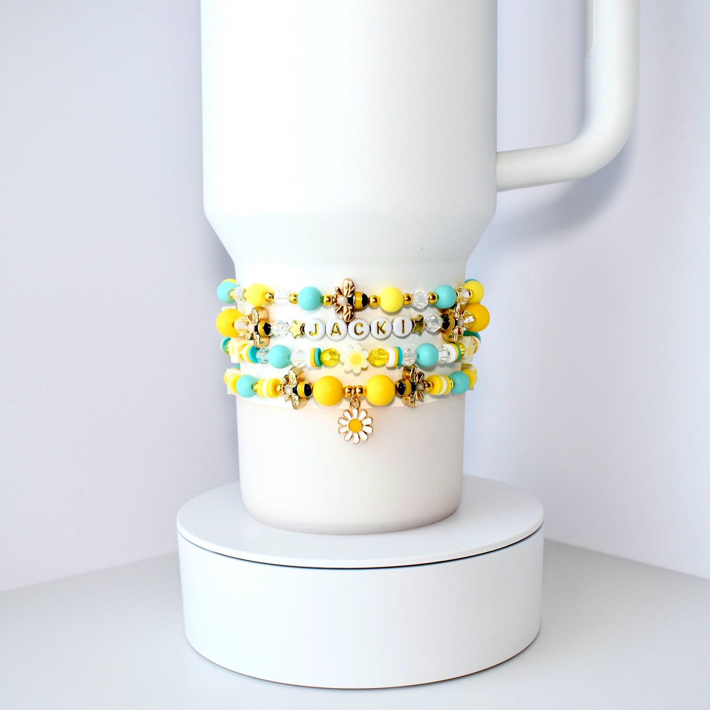 Yellow and Mint Bee Charm Bracelet Stack - 4 Piece Set