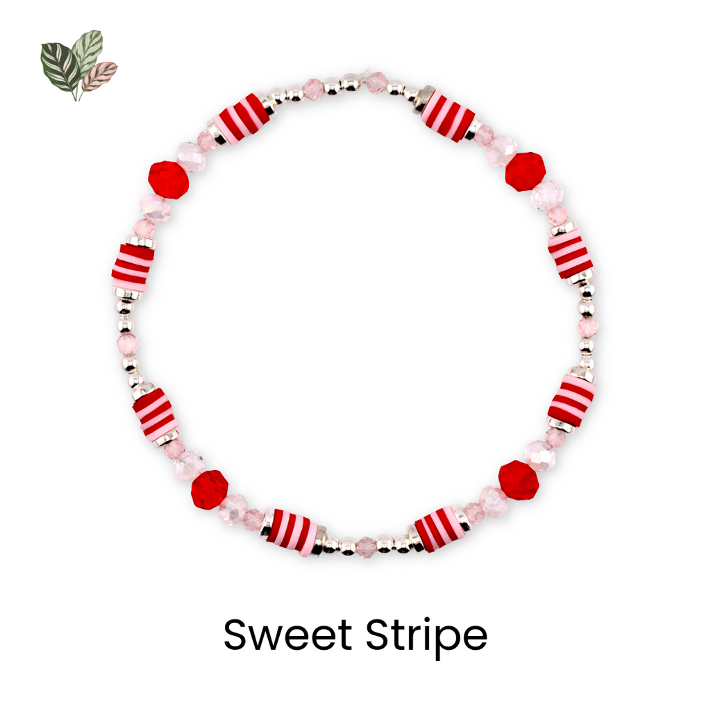 Red Pink and White Peppermint Strawberry Twist Bracelet Collection
