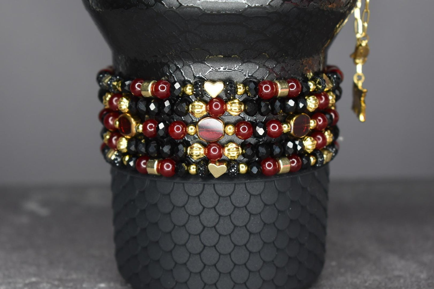 Luxe Garnet and Gold Bracelet Stack - 5 Piece Set