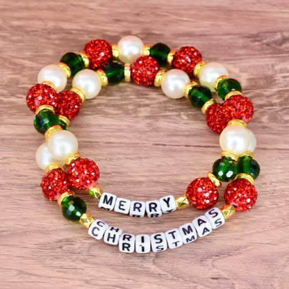 Merry Christmas Letter Bead Bracelet Stack - 2 Piece Set