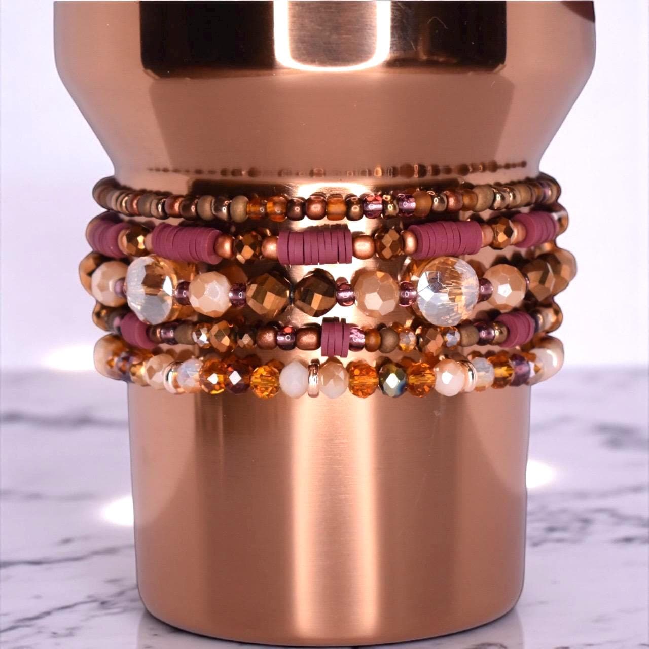 Polished Rose Gold Bracelet Stack - 5 Piece Set
