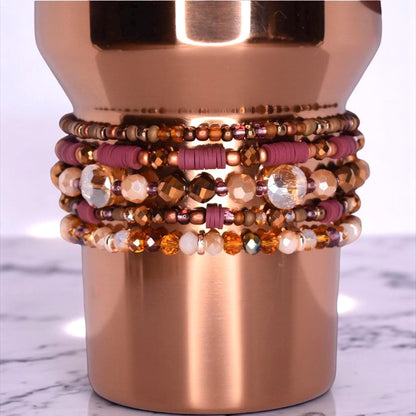 Polished Rose Gold Bracelet Stack - 5 Piece Set