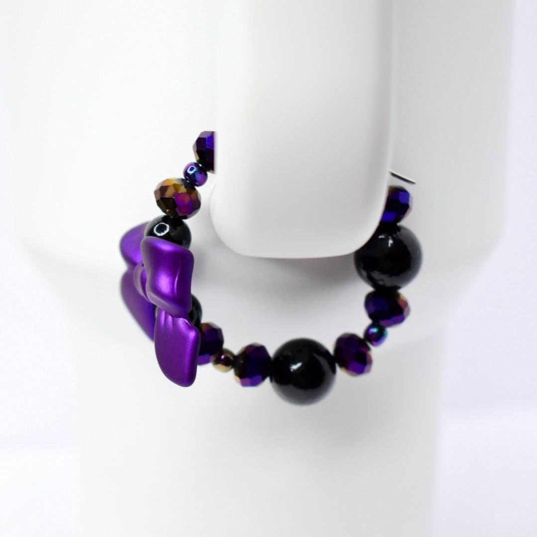Purple Bow Tumbler Handle Bracelet with Black Pearl Accents