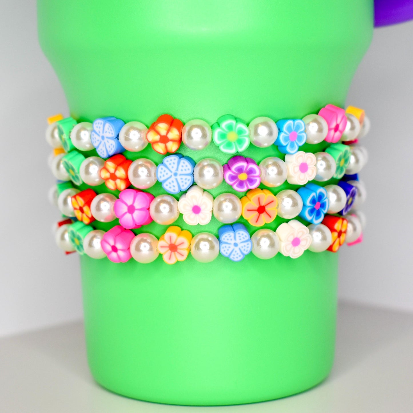 Rainbow Flower Handmade Beaded Stretch Bracelet