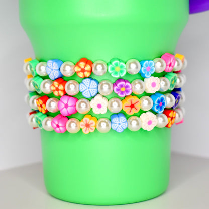 Rainbow Flower Handmade Beaded Stretch Bracelet