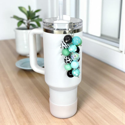 Mint and Black Beaded Tumbler Straw Charm