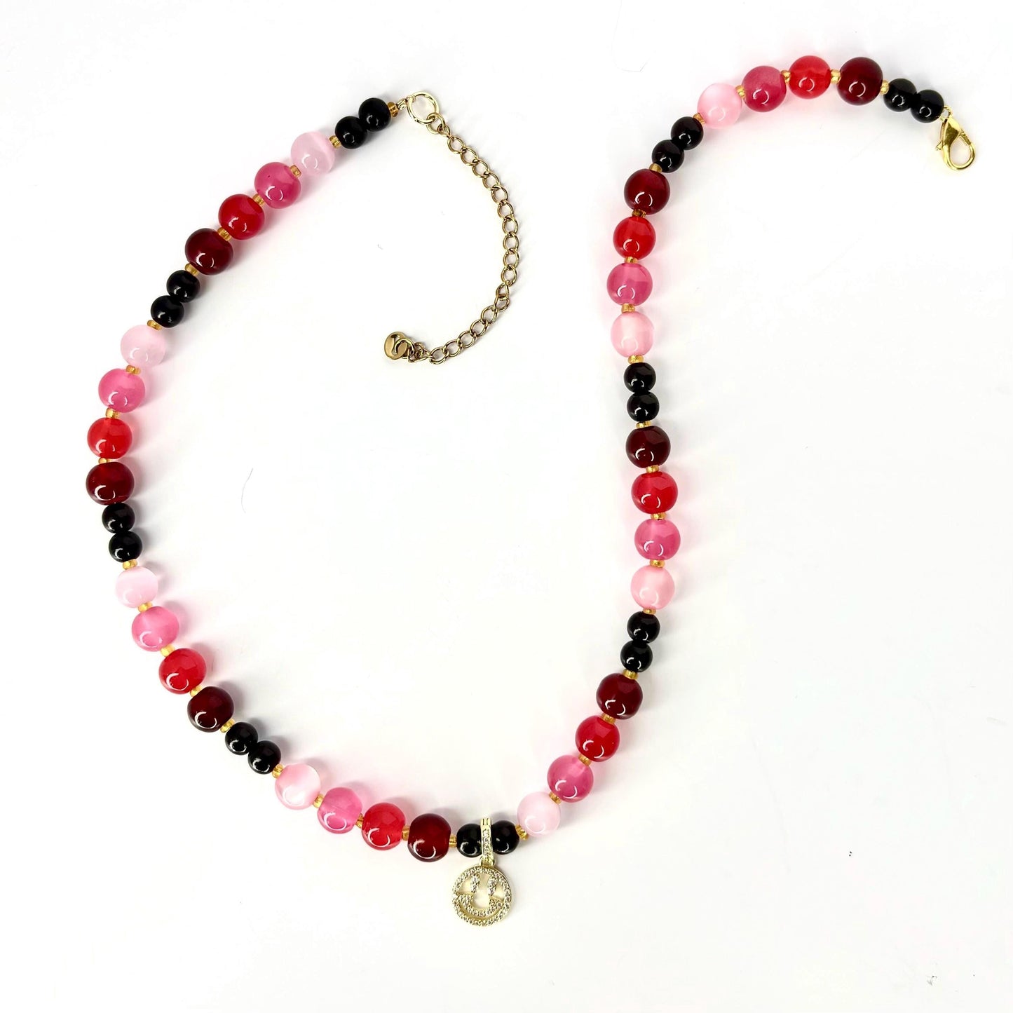 Red & Pink Glass Beaded Necklace: Handmade Jewelry Gift - Choose Charm