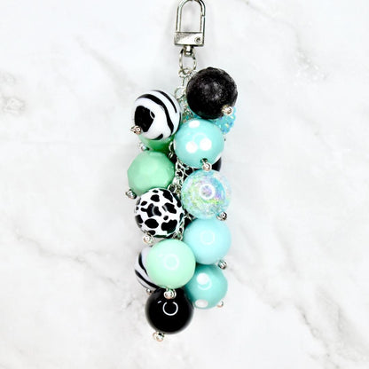 Mint & Black Beaded Bag Charm - Bag Keychain