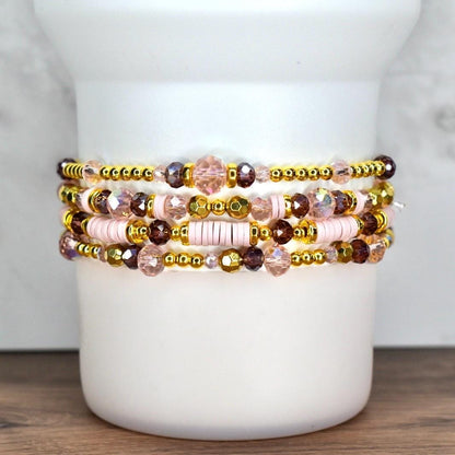 Mauve and Gold Sparkle Bracelet Stack - 4 Piece Set
