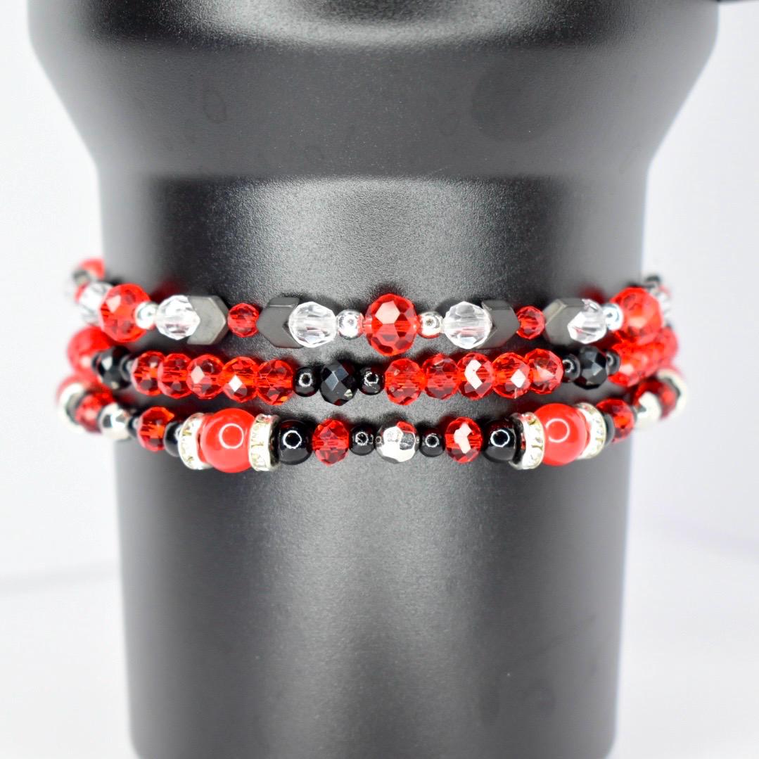 Red and Black Bracelet Stack, Set of 3