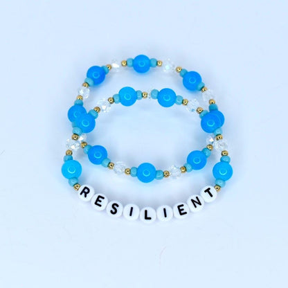 Personalized Blue Beaded Bracelets - 2 Piece Set