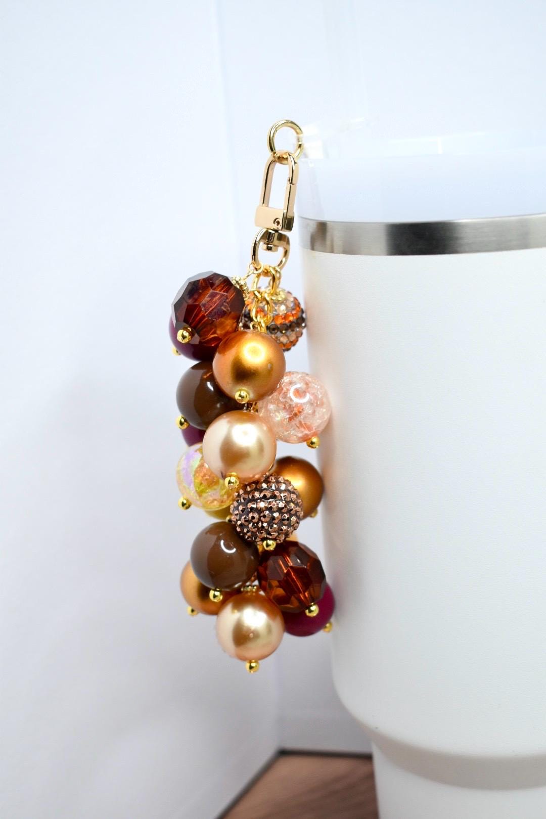 Fall Tumbler Straw Bauble Charm: Bronze, Brown, Beige, Yellow, and Maroon Beads