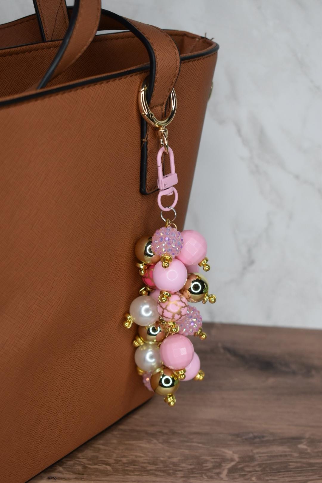 Pink and Gold Mermaid Bag Charm - Bag Keychain