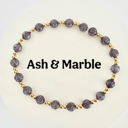 Black Crystal and Gold Bead Bracelet Stack - 4 Piece Set