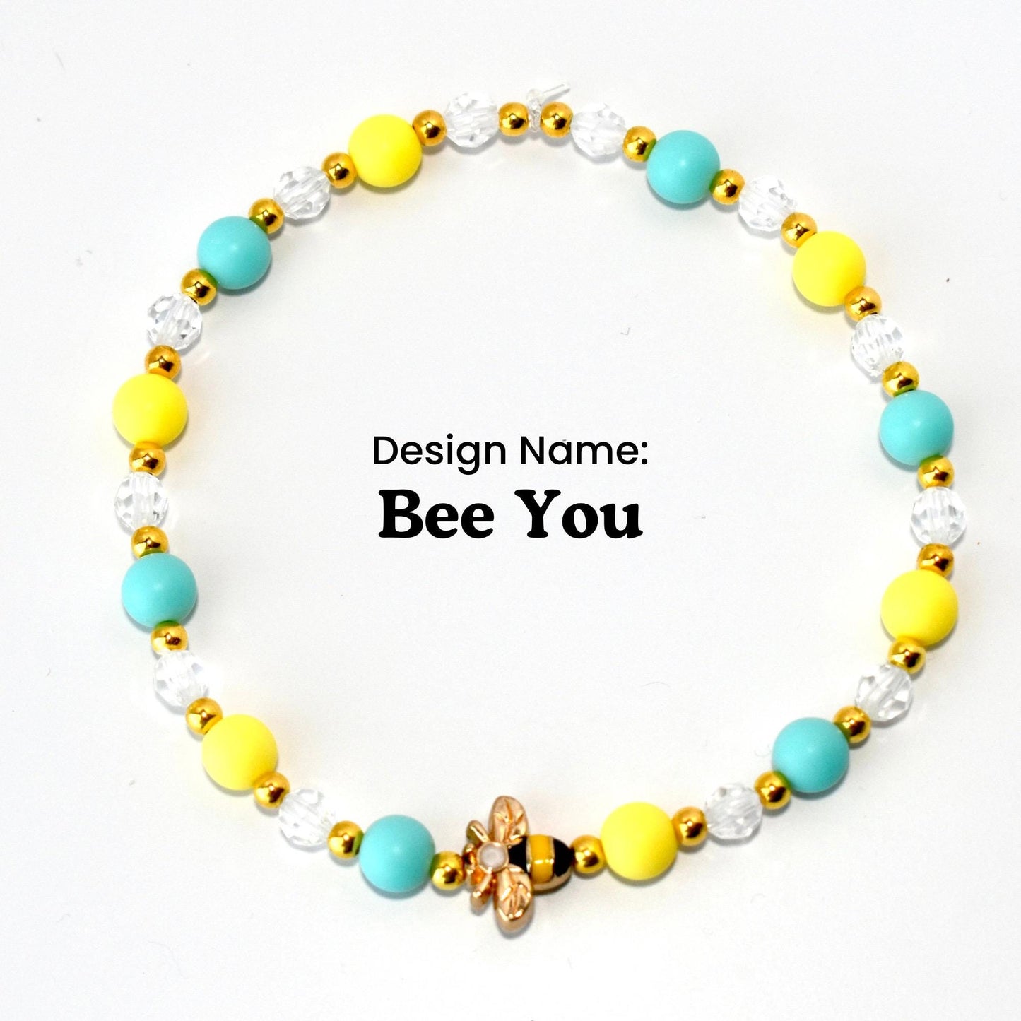 Mint yellow crystal and gold beaded bracelet with bee accent for wrist or tumbler Stanley