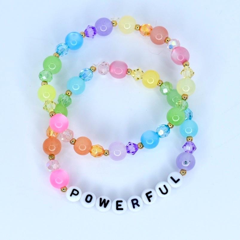 Rainbow Beaded Bracelet Set: Motivational Gold Accent Jewelry