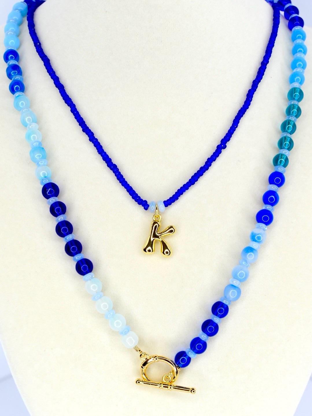 Ocean Blues Initial Necklace Set - 2 Piece Set