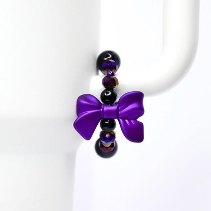 Purple Bow Tumbler Handle Bracelet with Black Pearl Accents