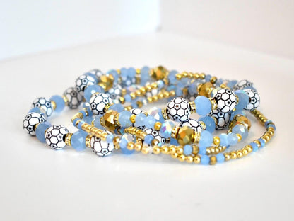 Sky Blue and Gold Soccer Bracelet Stack - 3 Piece Set